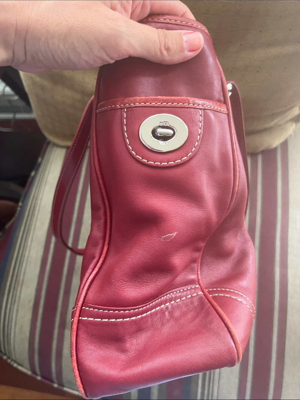Coach Cherry Red Leather Tote with Silver Hardware - Picture 4 of 7